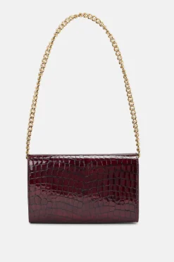 Elly Logo Embossed Mini Clutch Bag in Burgundy