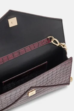 Elly Logo Embossed Mini Clutch Bag in Burgundy