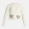 Embellished Boucle Leocadia Knit Cardigan in Cream/ Silver