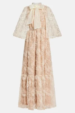 Embellished Cape Maxi Dress