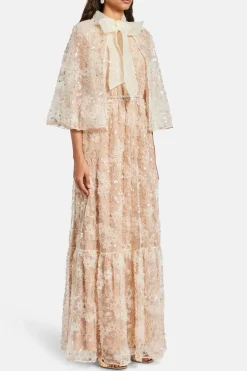 Embellished Cape Maxi Dress
