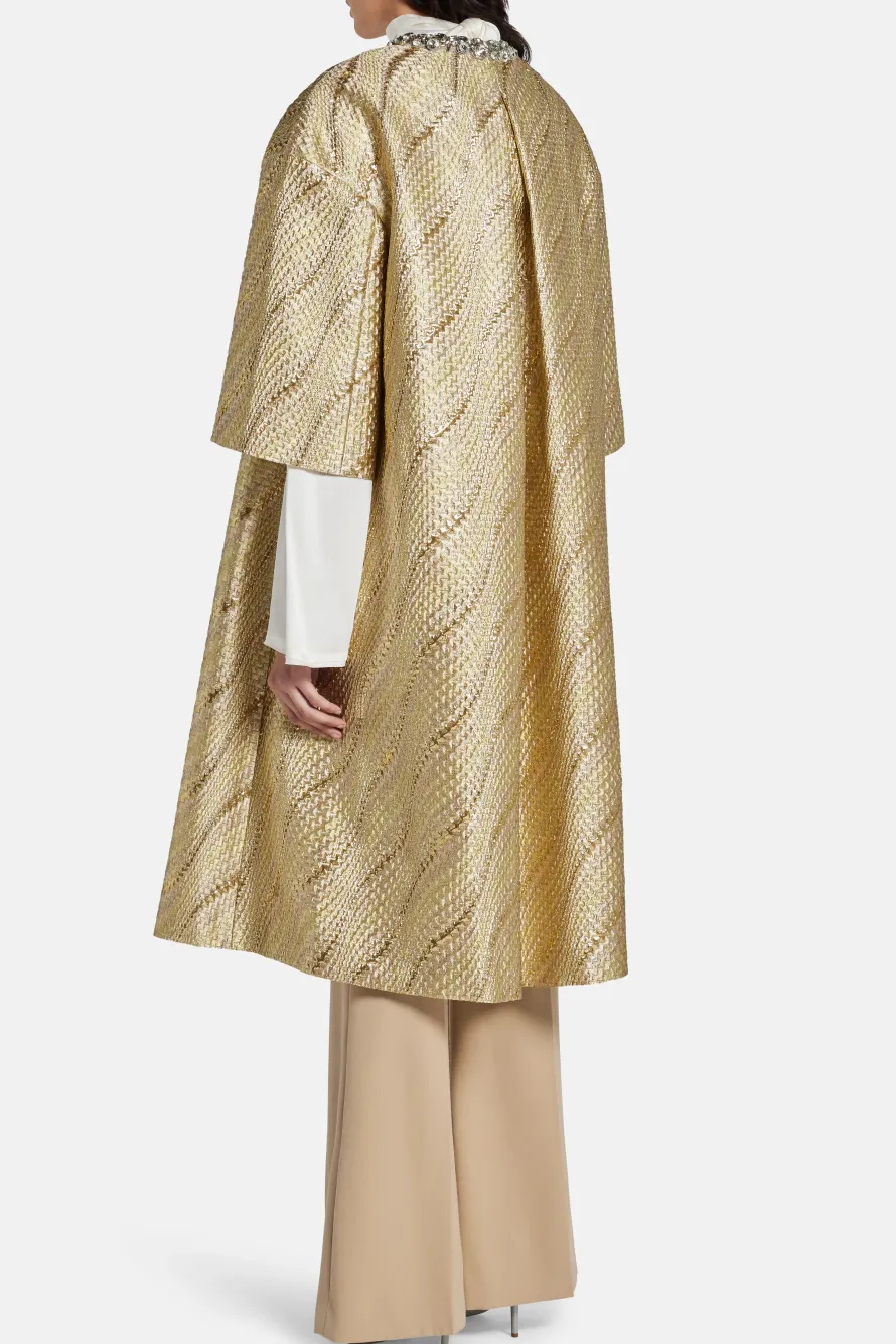 Embellished Neck Puff Sleeves Coat