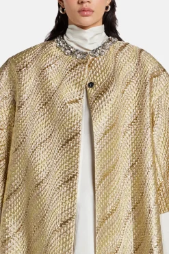 Embellished Neck Puff Sleeves Coat