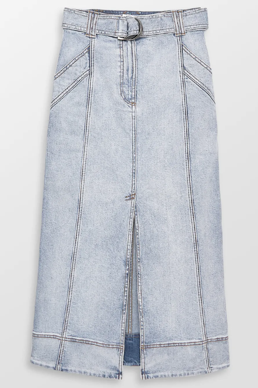 Embrace Two Tone Denim Midi Skirt