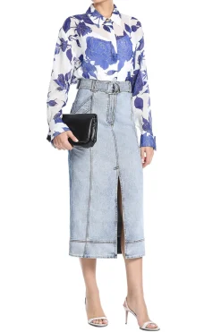 Embrace Two Tone Denim Midi Skirt
