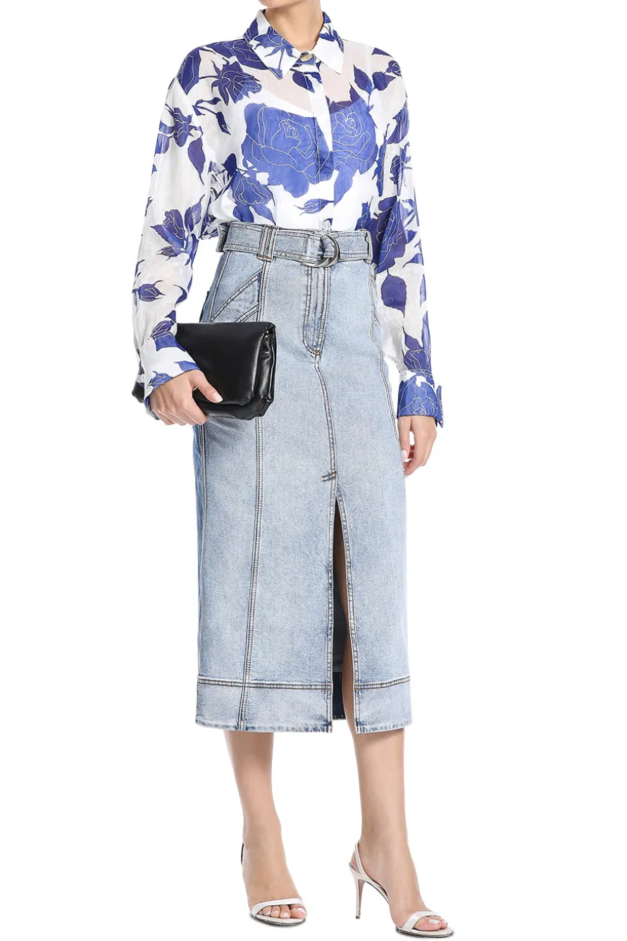 Embrace Two Tone Denim Midi Skirt