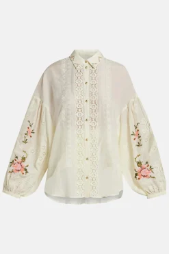 Embroidered Balloon Sleeve Shirt Blouse