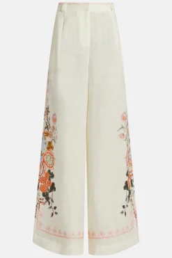Embroidered Wide Leg Waisted Pants