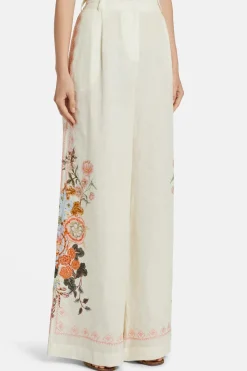 Embroidered Wide Leg Waisted Pants