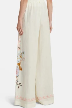 Embroidered Wide Leg Waisted Pants