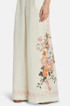 Embroidered Wide Leg Waisted Pants