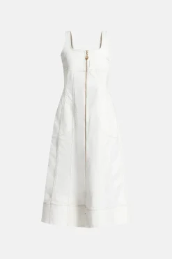 Emilie Denim Cotton Midi Dress in White