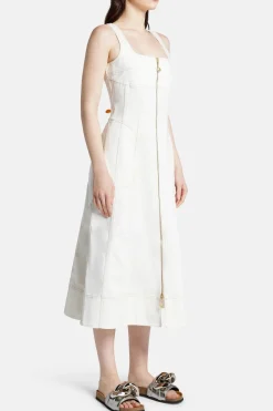 Emilie Denim Cotton Midi Dress in White