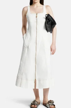 Emilie Denim Cotton Midi Dress in White
