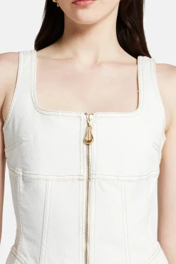 Emilie Denim Cotton Midi Dress in White