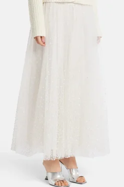 Etoile Cascade Flocked Tulle Wilona Maxi Skirt in Cream