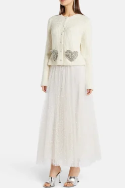 Etoile Cascade Flocked Tulle Wilona Maxi Skirt in Cream