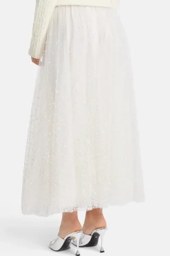 Etoile Cascade Flocked Tulle Wilona Maxi Skirt in Cream