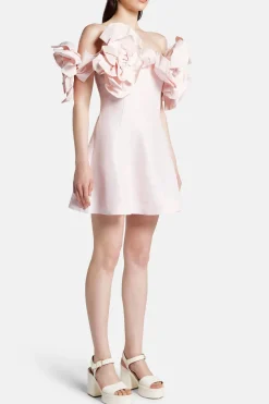 Etta Floral Off Shoulder Linen Mini Dress in Pink