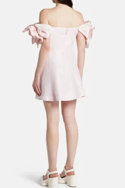 Etta Floral Off Shoulder Linen Mini Dress in Pink