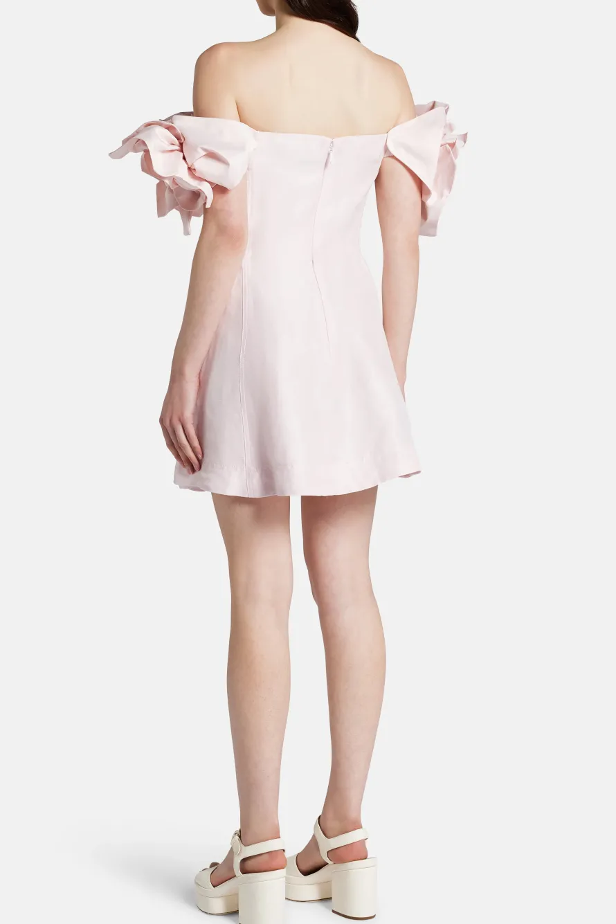 Etta Floral Off Shoulder Linen Mini Dress in Pink
