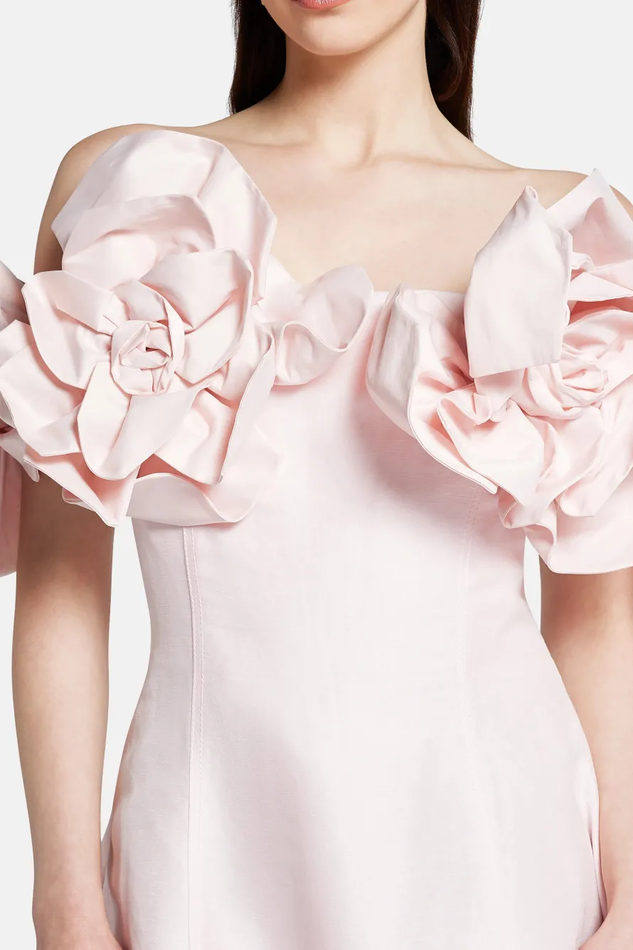Etta Floral Off Shoulder Linen Mini Dress in Pink