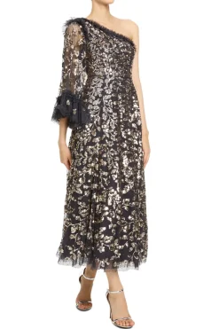 Falling Leaves One Shoulder Evening Dress