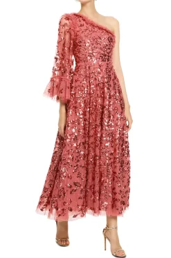 Falling Leaves One Shoulder Evening Dress