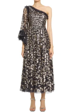 Falling Leaves One Shoulder Evening Dress