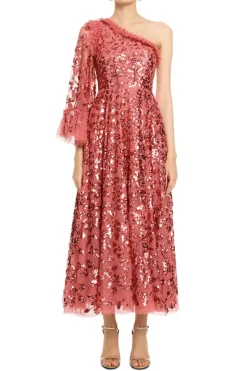 Falling Leaves One Shoulder Evening Dress