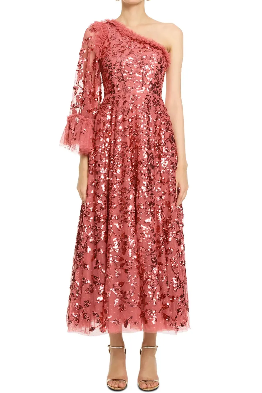 Falling Leaves One Shoulder Evening Dress