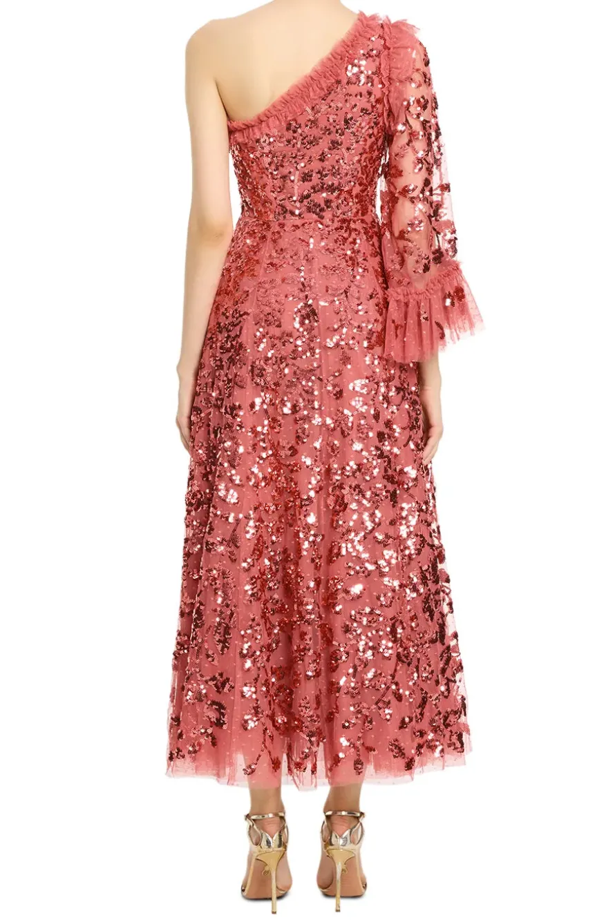 Falling Leaves One Shoulder Evening Dress