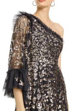 Falling Leaves One Shoulder Evening Dress