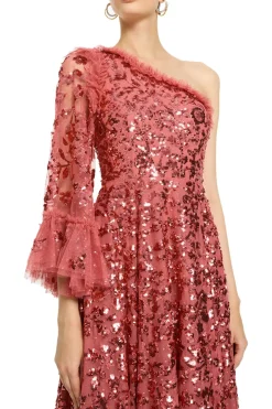 Falling Leaves One Shoulder Evening Dress