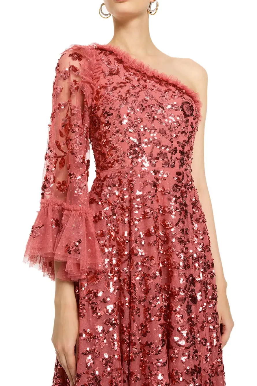 Falling Leaves One Shoulder Evening Dress