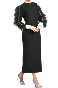 Feather sleeve Ankle length dress