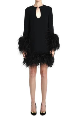 Feather Trim Mini Dress