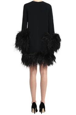 Feather Trim Mini Dress