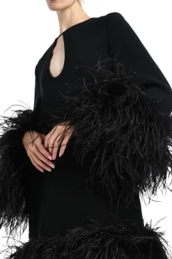 Feather Trim Mini Dress