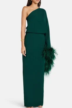 Feathered Eternity One Shoulder Maxi Dress