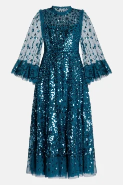 Fern Sequin Evening Dress in Green