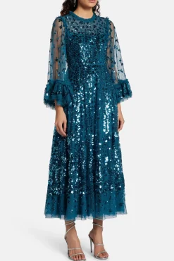 Fern Sequin Evening Dress in Green