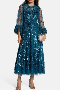 Fern Sequin Evening Dress in Green