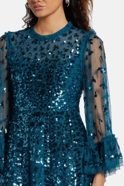Fern Sequin Evening Dress in Green