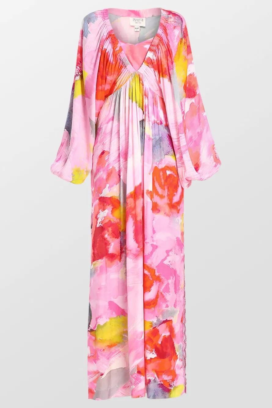 Floral Kaftan With Printed Slip