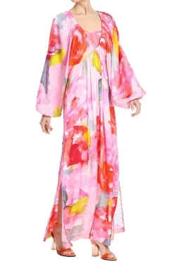Floral Kaftan With Printed Slip