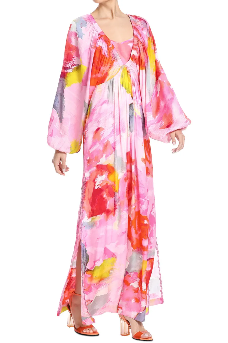 Floral Kaftan With Printed Slip