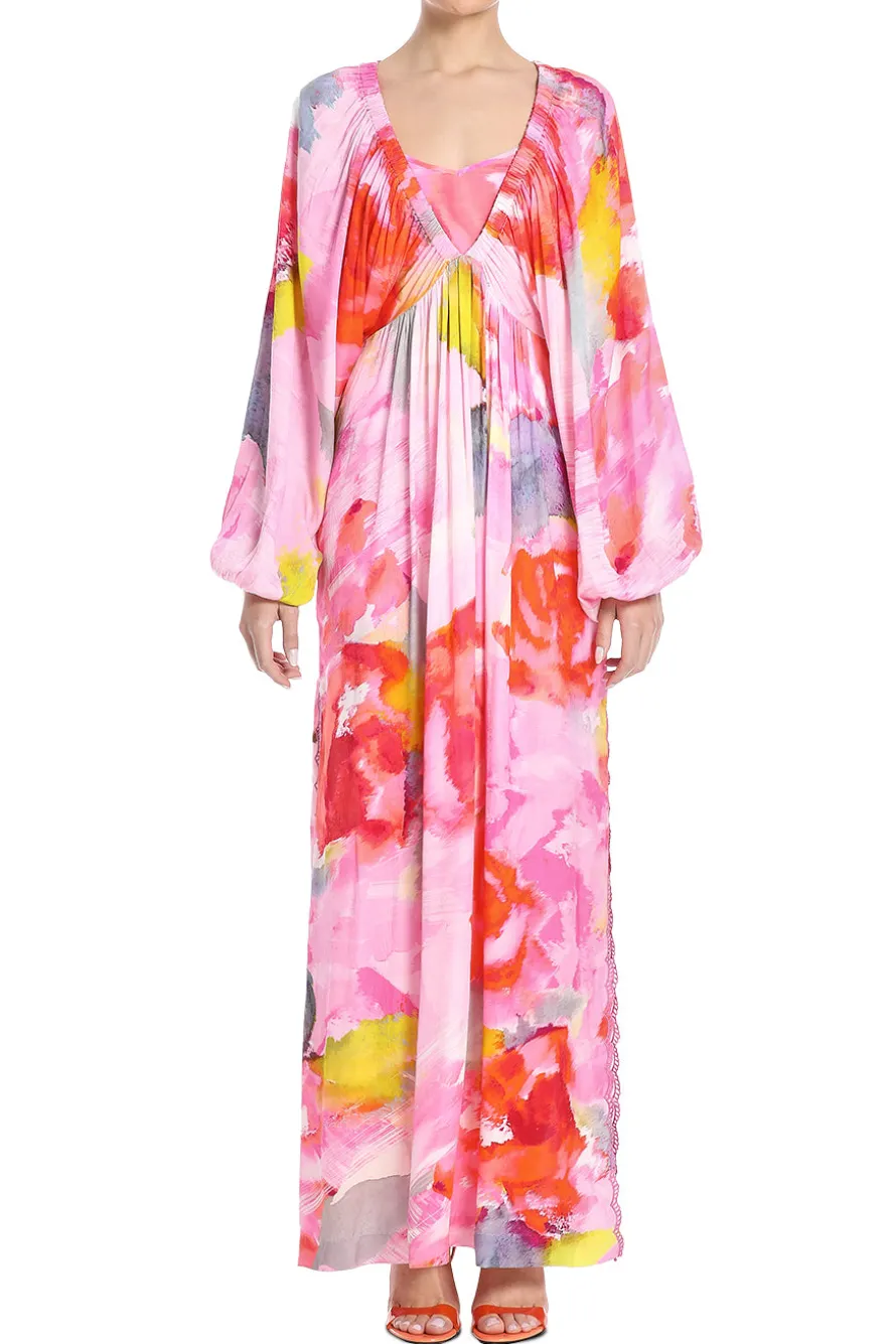 Floral Kaftan With Printed Slip