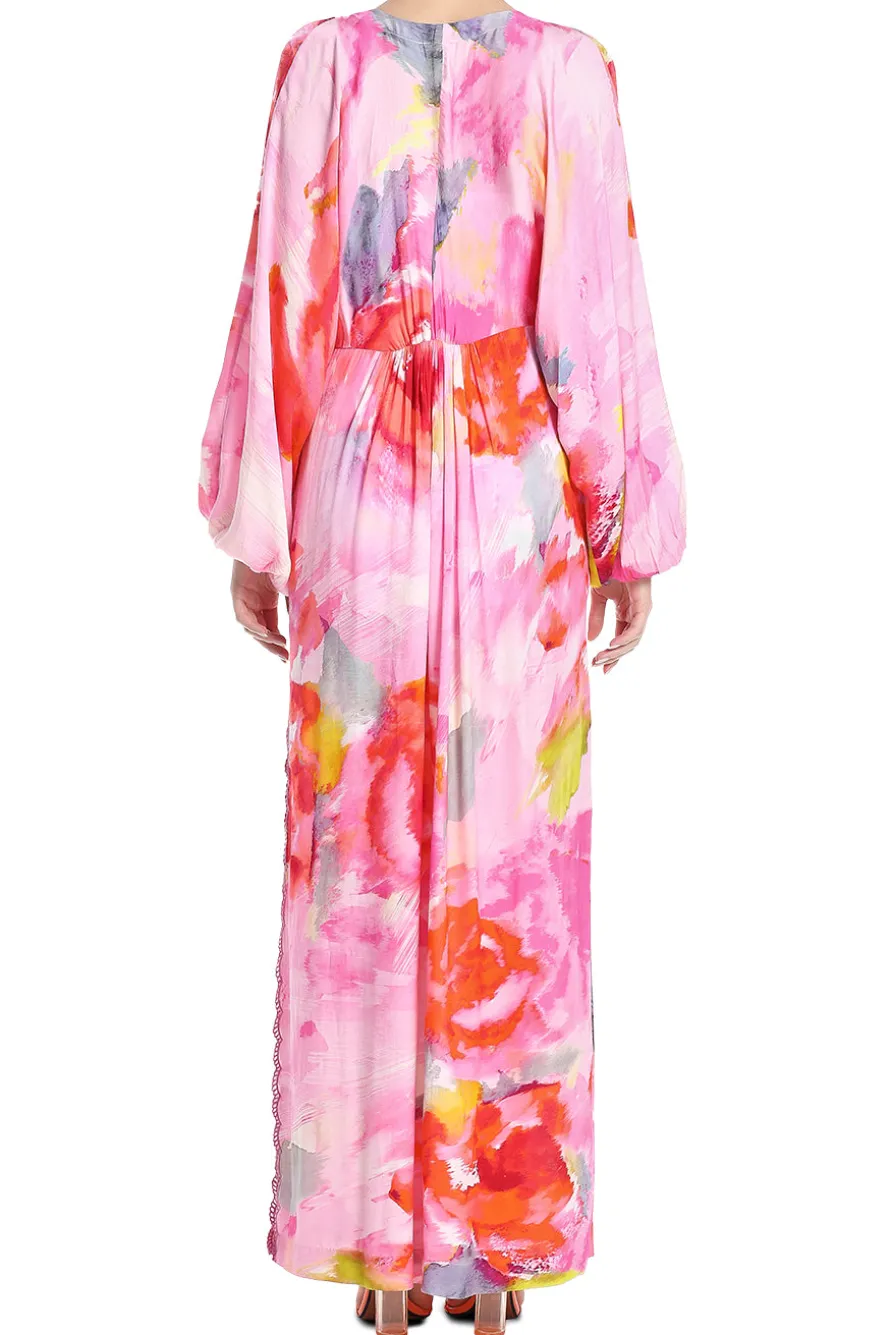 Floral Kaftan With Printed Slip