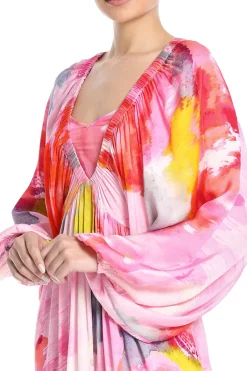 Floral Kaftan With Printed Slip